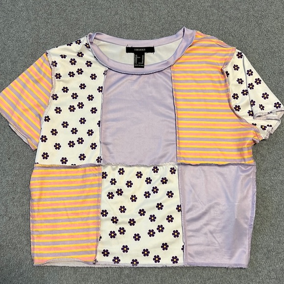 FOREVER 21 Women’s Mis-Matched Short Sleeve Crop Top - Picture 1 of 3